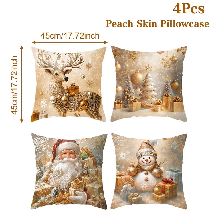 4pcs Merry Christmas Cushion Covers – Festive Pillowcases for Sofa, Couch & Home Décor