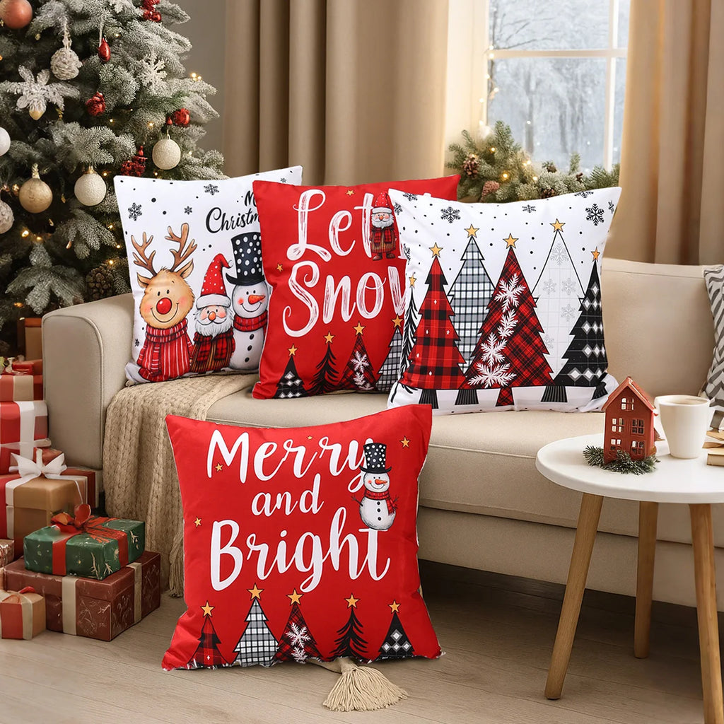 4pcs Merry Christmas Cushion Covers – Festive Pillowcases for Sofa, Couch & Home Décor