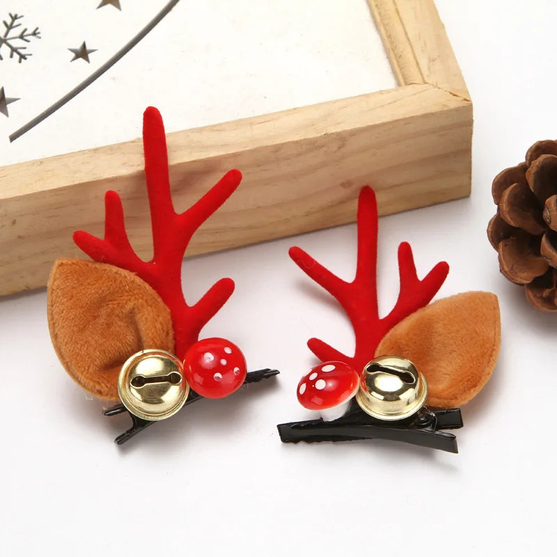 2 Pieces Kawaii Christmas Hair Clips – Cute Elk, Santa & Snowman Hairpins | Holiday Party & Cosplay Headwear Set