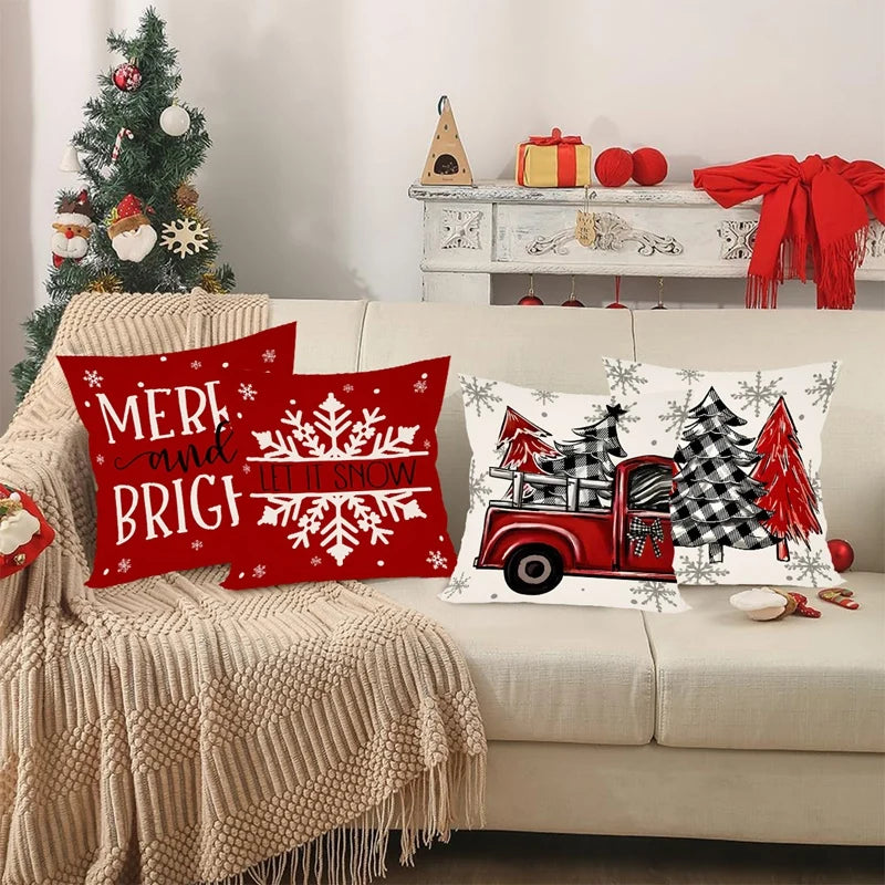 4pcs Christmas Pillow Covers (45×45cm) – Festive Throw Pillowcases for Sofa, Couch & Home Décor