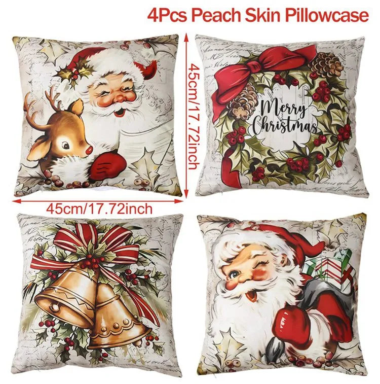 4pcs Merry Christmas Cushion Covers – Festive Pillowcases for Sofa, Couch & Home Décor