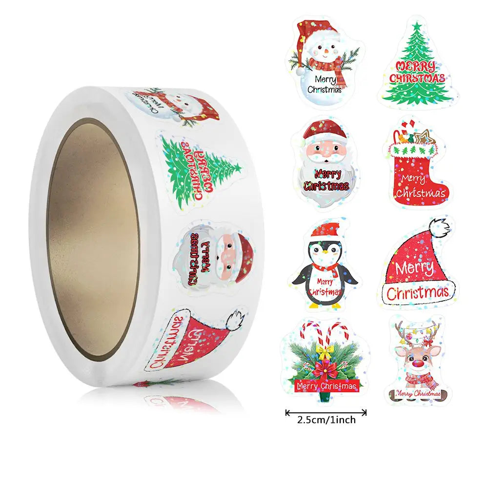 500 piece Christmas Laser Stickers Roll – 1" Merry Christmas Gift Labels for Wrapping, Scrapbooking & Reward Stationery