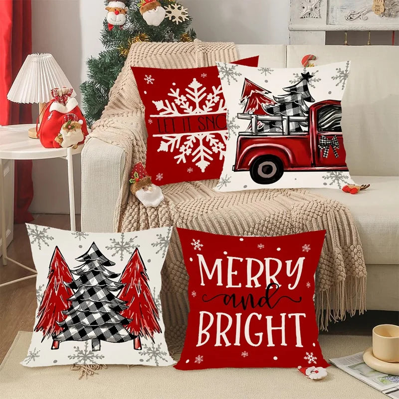 4pcs Christmas Pillow Covers (45×45cm) – Festive Throw Pillowcases for Sofa, Couch & Home Décor