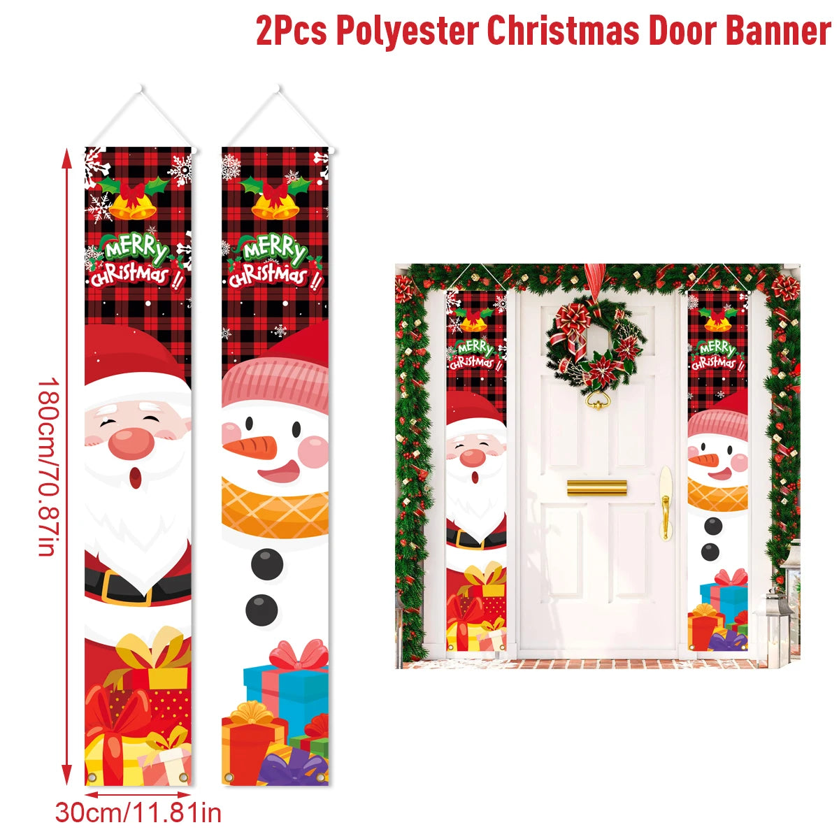 Christmas Door Banner – Merry Christmas Hanging Sign for Front Door & Home Décor