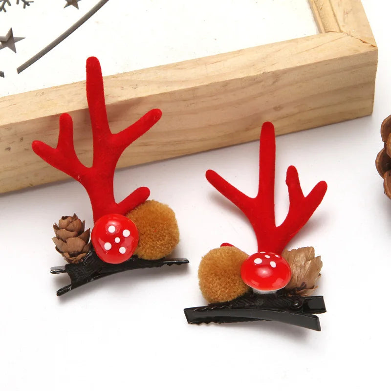 2 Pieces Kawaii Christmas Hair Clips – Cute Elk, Santa & Snowman Hairpins | Holiday Party & Cosplay Headwear Set