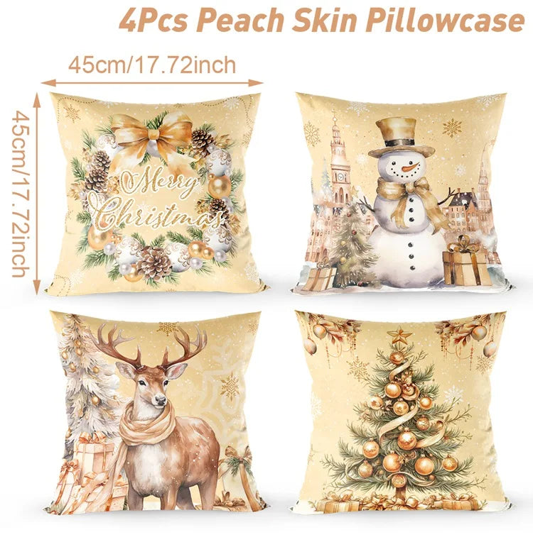 4pcs Merry Christmas Cushion Covers – Festive Pillowcases for Sofa, Couch & Home Décor