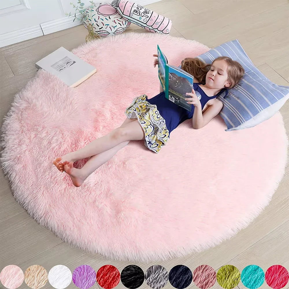 Round Fluffy Area Rug – Ultra Soft Plush Shag Carpet for Kids, Bedroom & Living Room | Cute Princess Room Circle Floor Mat (80–180 cm)