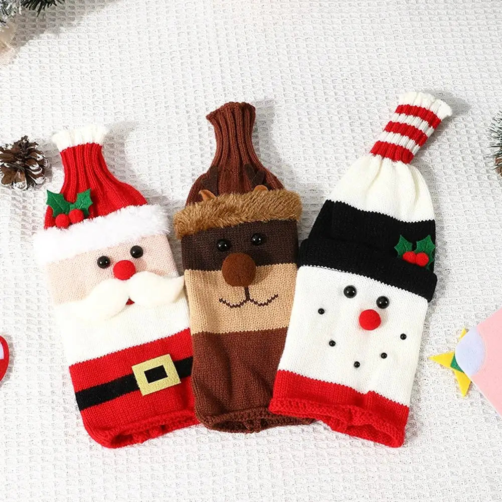 Christmas Wine Bottle Covers – Santa, Snowman & Reindeer Designs | Festive 27cm Decorative Bottle Bags for Holiday Parties & Gifts