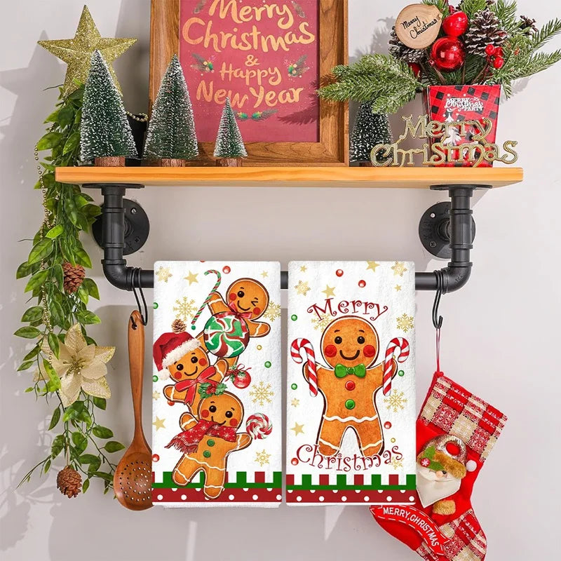 2Pcs Christmas Kitchen Towels Merry Christmas Party Decoration 2025 Gingerbread Man Dish Towel Navidad Natal New Year Gift 2026