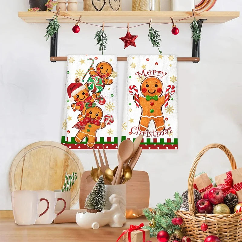 2Pcs Christmas Kitchen Towels Merry Christmas Party Decoration 2025 Gingerbread Man Dish Towel Navidad Natal New Year Gift 2026