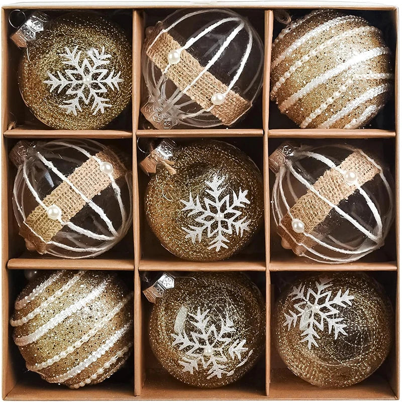 9pcs Gold Christmas Ornaments Set – 6cm Shatterproof Baubles for Xmas Tree & Holiday Home Décor