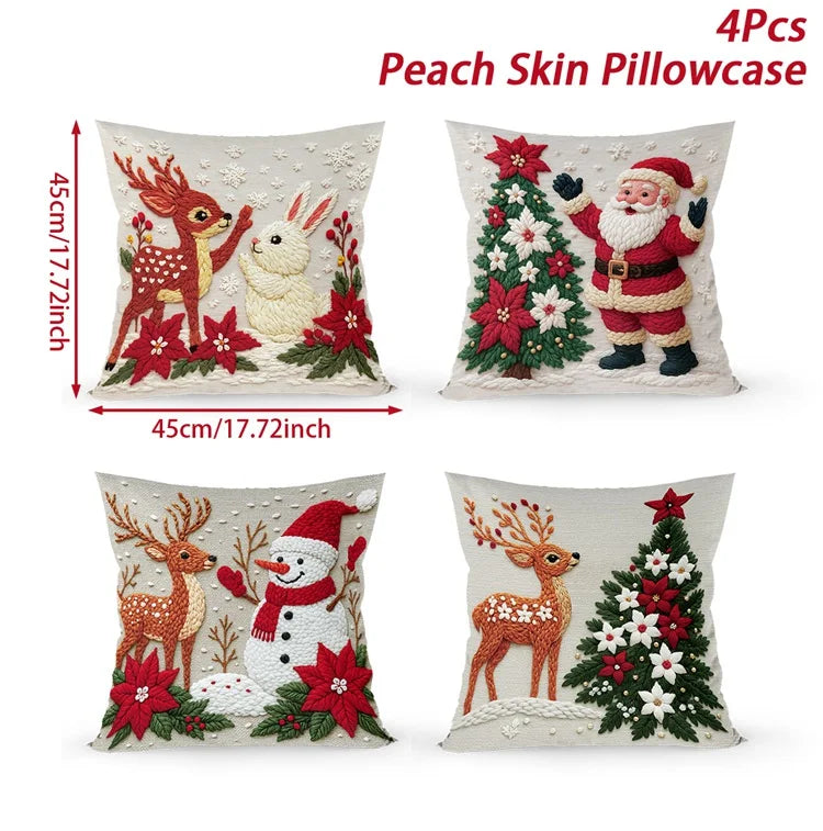 4pcs Merry Christmas Cushion Covers – Festive Pillowcases for Sofa, Couch & Home Décor