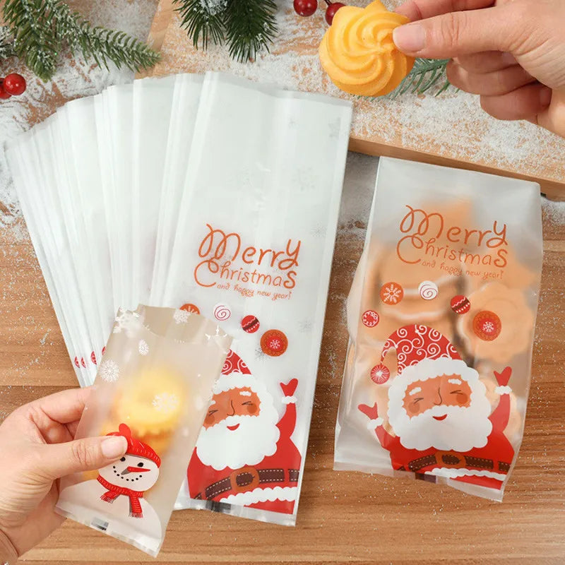 100pcs Transparent Christmas Treat Bags – Cookie, Candy & Snack Gift Bags with Merry Christmas Design