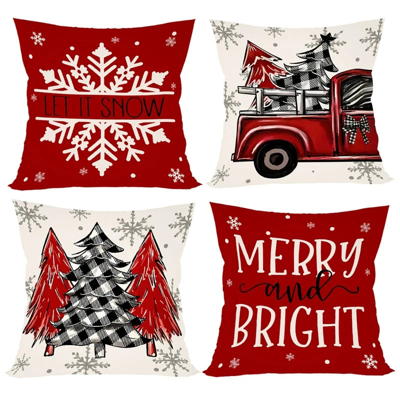 4pcs Christmas Pillow Covers (45×45cm) – Festive Throw Pillowcases for Sofa, Couch & Home Décor
