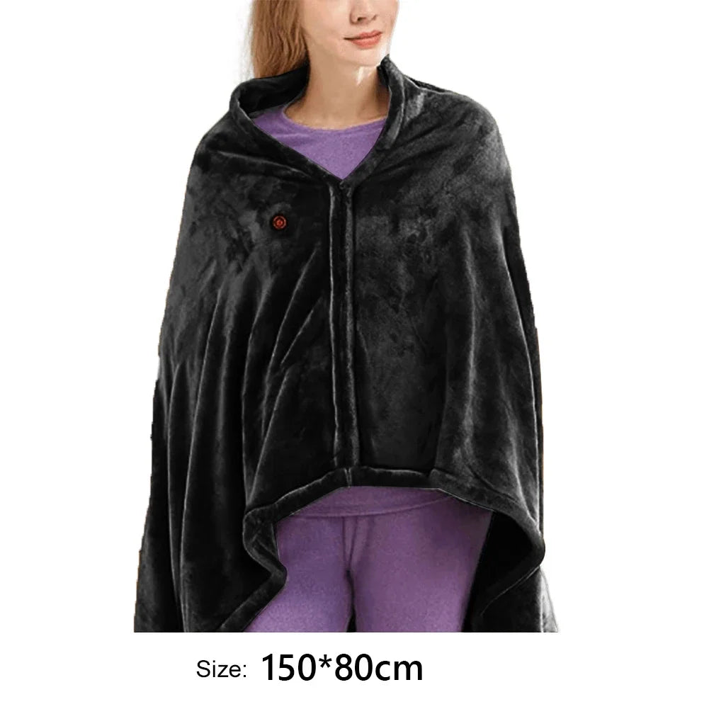 USB Heated Shawl – 3-Level Electric Heating Blanket & Wearable Poncho Throw for Home, Office, Camping & Travel