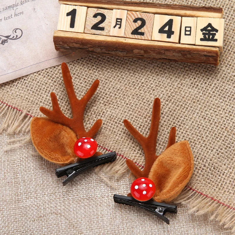 2 Pieces Kawaii Christmas Hair Clips – Cute Elk, Santa & Snowman Hairpins | Holiday Party & Cosplay Headwear Set