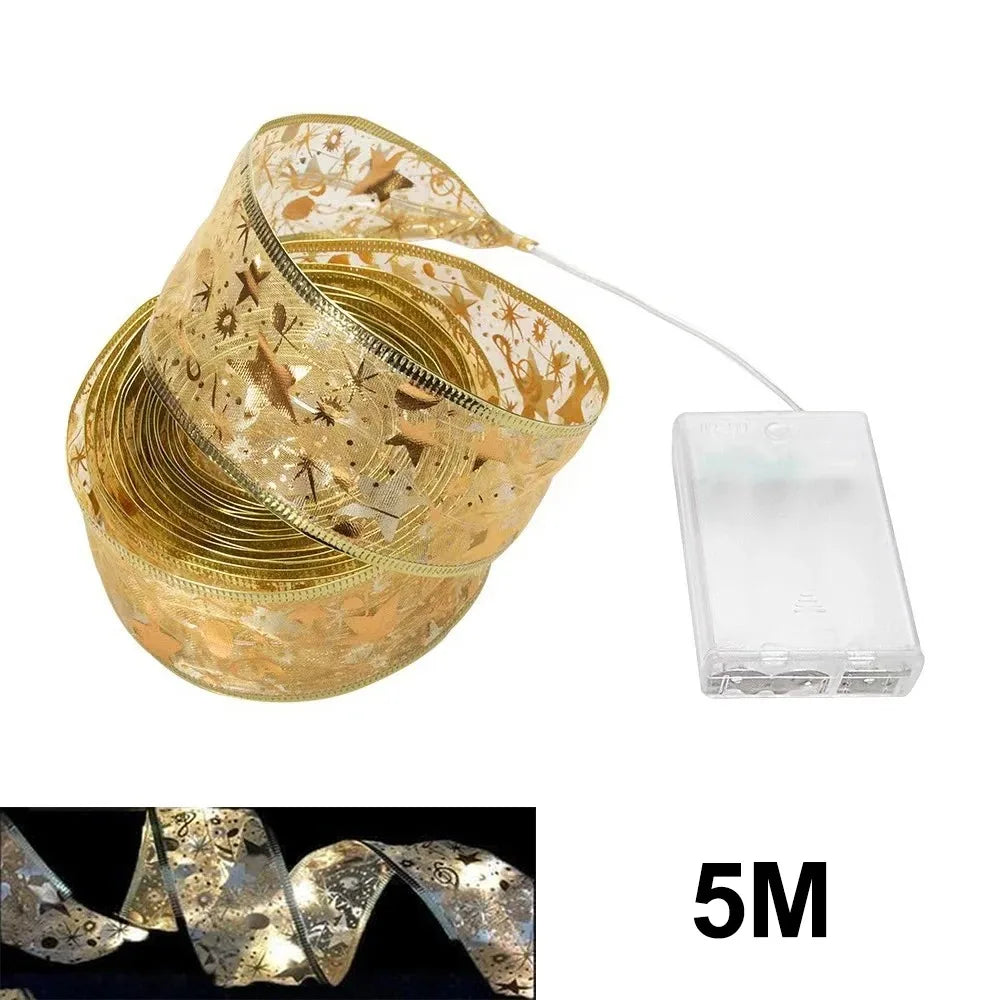 Christmas Ribbon Fairy Lights – 3M/5M LED String with DIY Bows for Tree, Home & Holiday Décor