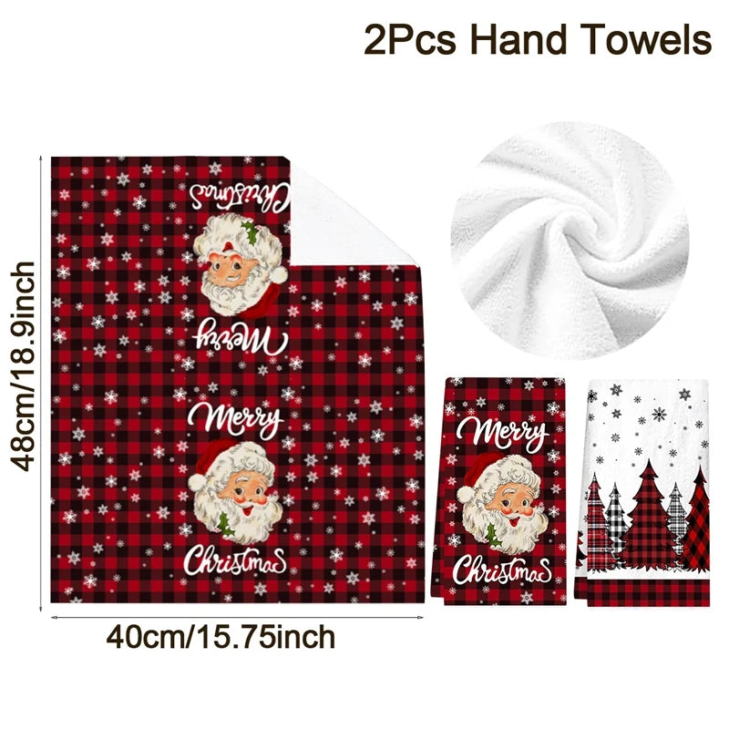 2pcs Christmas Kitchen Towels – Buffalo Plaid Holiday Hand Towels for Home, Dish & Décor Gifts