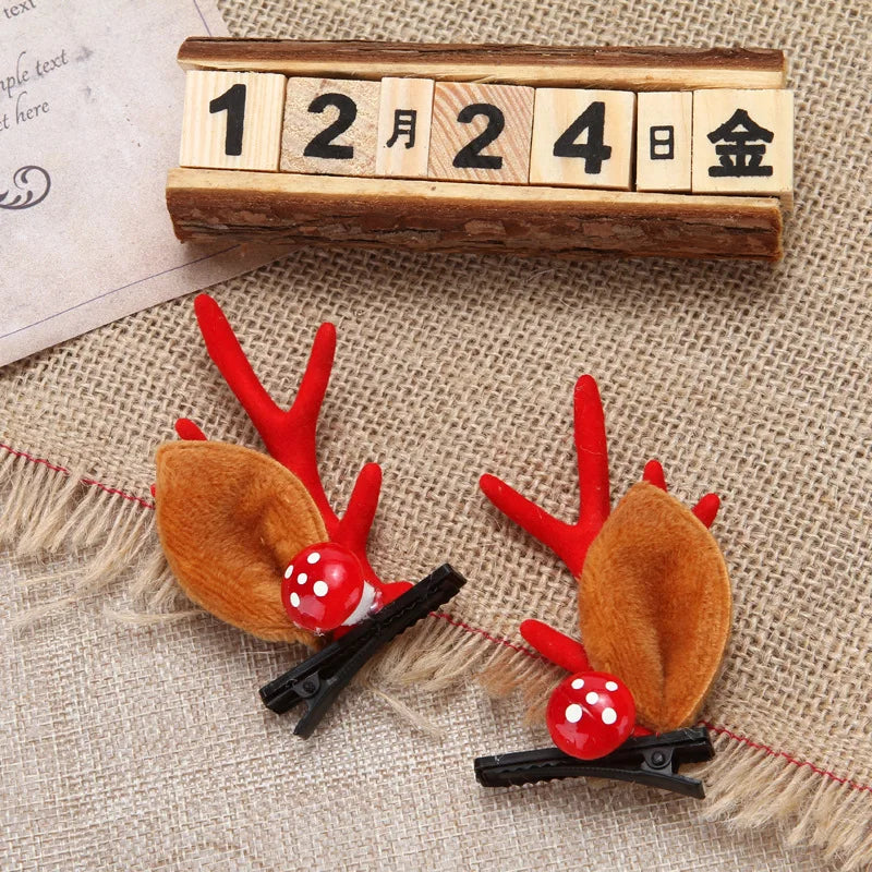 2 Pieces Kawaii Christmas Hair Clips – Cute Elk, Santa & Snowman Hairpins | Holiday Party & Cosplay Headwear Set