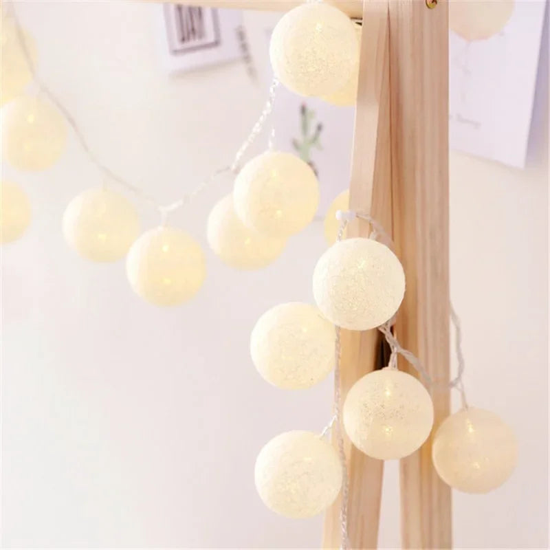 USB Cotton Ball LED Fairy Lights – 10/20/40 LED String Garland for Christmas, Wedding & Home Decoration