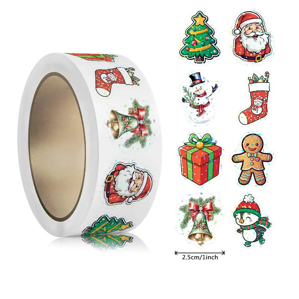 500 piece Christmas Laser Stickers Roll – 1" Merry Christmas Gift Labels for Wrapping, Scrapbooking & Reward Stationery