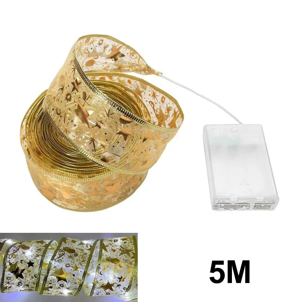 Christmas Ribbon Fairy Lights – 3M/5M LED String with DIY Bows for Tree, Home & Holiday Décor