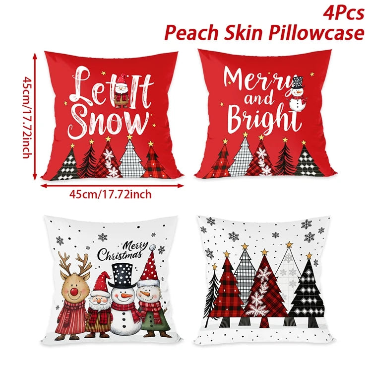 4pcs Merry Christmas Cushion Covers – Festive Pillowcases for Sofa, Couch & Home Décor