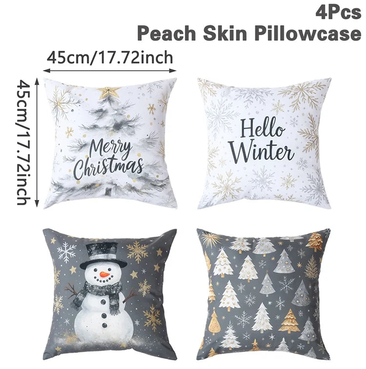 4pcs Merry Christmas Cushion Covers – Festive Pillowcases for Sofa, Couch & Home Décor