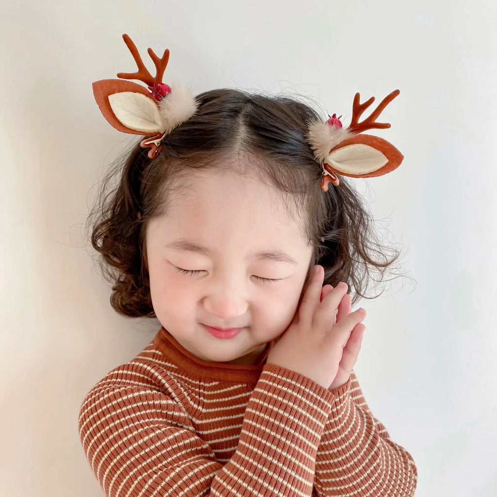 2 Pieces Kawaii Christmas Hair Clips – Cute Elk, Santa & Snowman Hairpins | Holiday Party & Cosplay Headwear Set