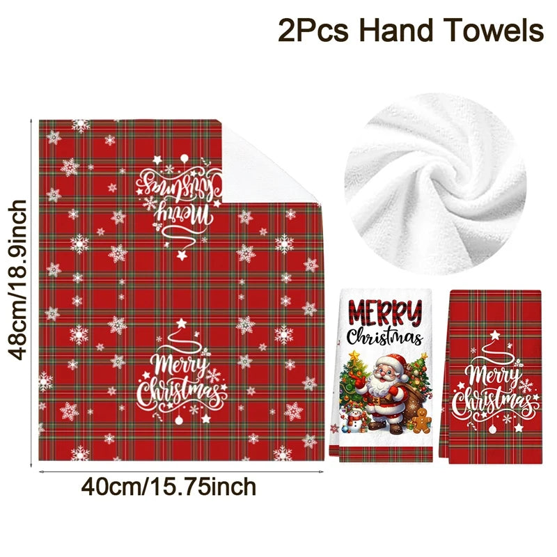2pcs Christmas Kitchen Towels – Buffalo Plaid Holiday Hand Towels for Home, Dish & Décor Gifts