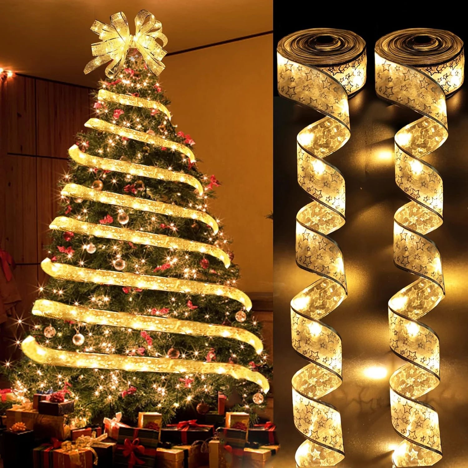 Christmas Ribbon Fairy Lights – 3M/5M LED String with DIY Bows for Tree, Home & Holiday Décor