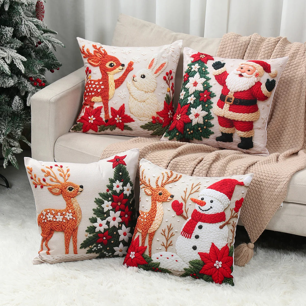 4pcs Merry Christmas Cushion Covers – Festive Pillowcases for Sofa, Couch & Home Décor
