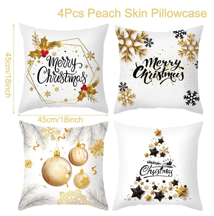 4pcs Merry Christmas Cushion Covers – Festive Pillowcases for Sofa, Couch & Home Décor