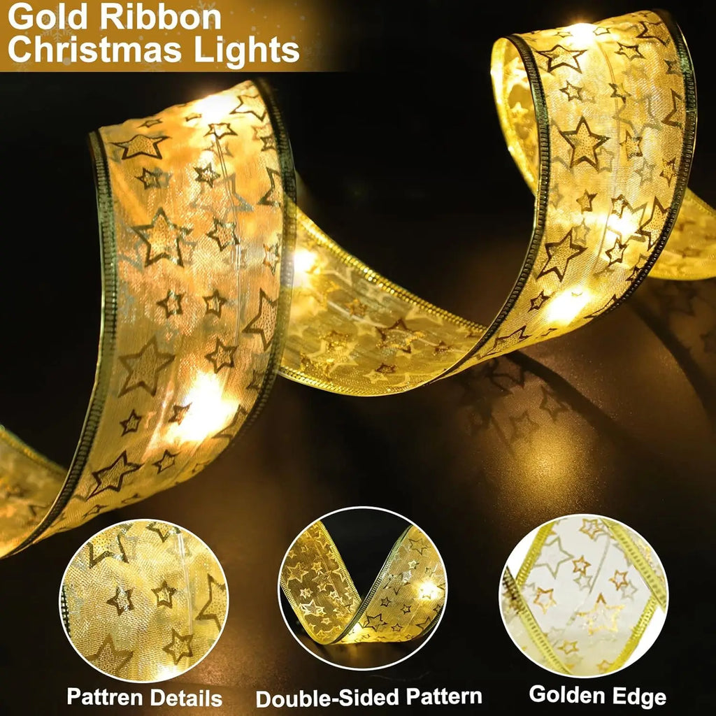 Christmas Ribbon Fairy Lights – 3M/5M LED String with DIY Bows for Tree, Home & Holiday Décor