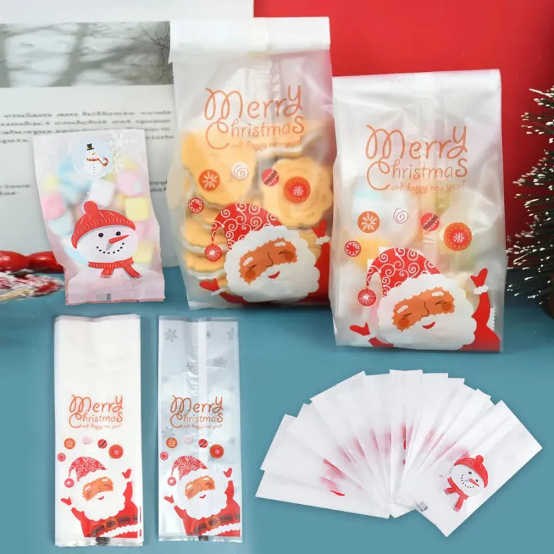100pcs Transparent Christmas Treat Bags – Cookie, Candy & Snack Gift Bags with Merry Christmas Design