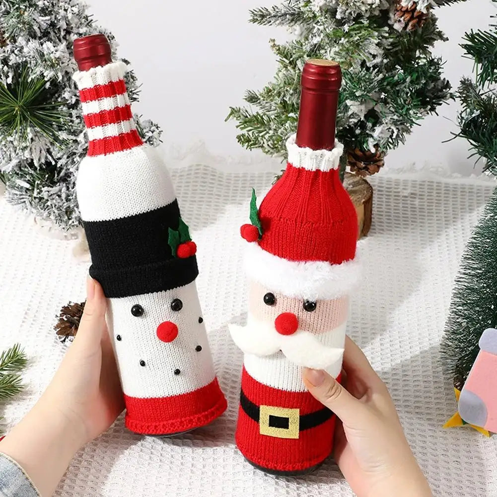 Christmas Wine Bottle Covers – Santa, Snowman & Reindeer Designs | Festive 27cm Decorative Bottle Bags for Holiday Parties & Gifts