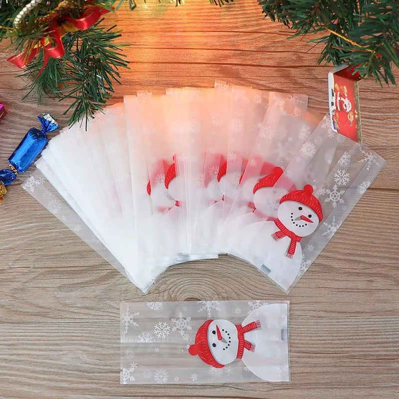 100pcs Transparent Christmas Treat Bags – Cookie, Candy & Snack Gift Bags with Merry Christmas Design