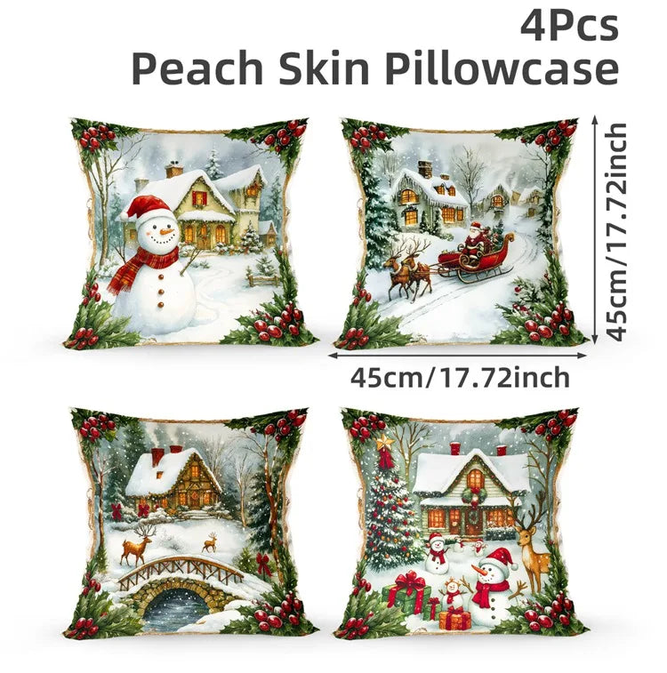 4pcs Merry Christmas Cushion Covers – Festive Pillowcases for Sofa, Couch & Home Décor