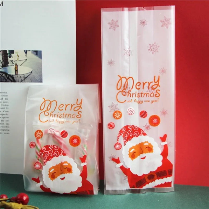 100pcs Transparent Christmas Treat Bags – Cookie, Candy & Snack Gift Bags with Merry Christmas Design