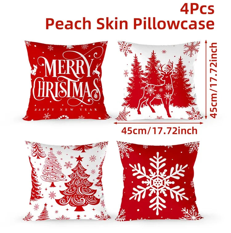 4pcs Merry Christmas Cushion Covers – Festive Pillowcases for Sofa, Couch & Home Décor