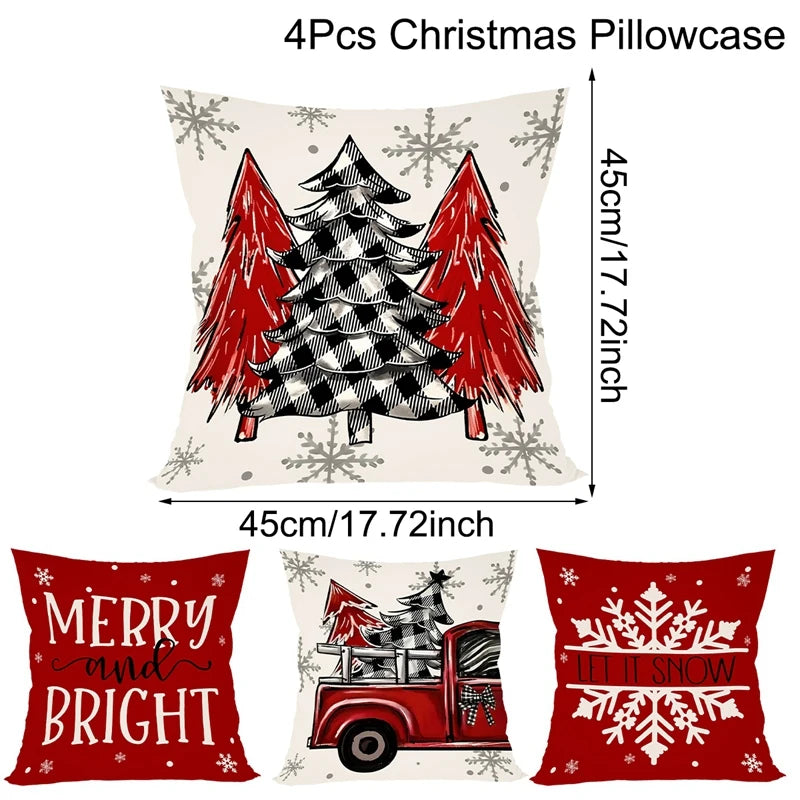 4pcs Christmas Pillow Covers (45×45cm) – Festive Throw Pillowcases for Sofa, Couch & Home Décor