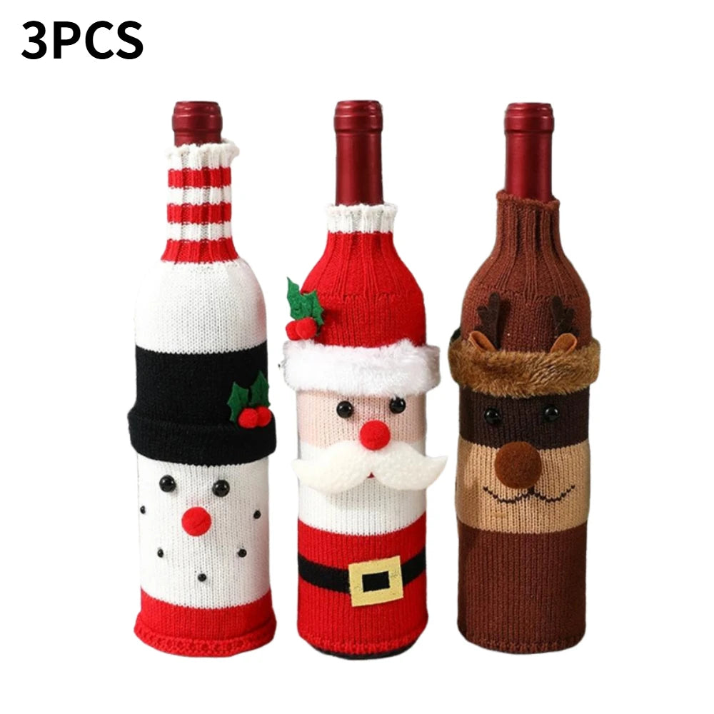 Christmas Wine Bottle Covers – Santa, Snowman & Reindeer Designs | Festive 27cm Decorative Bottle Bags for Holiday Parties & Gifts