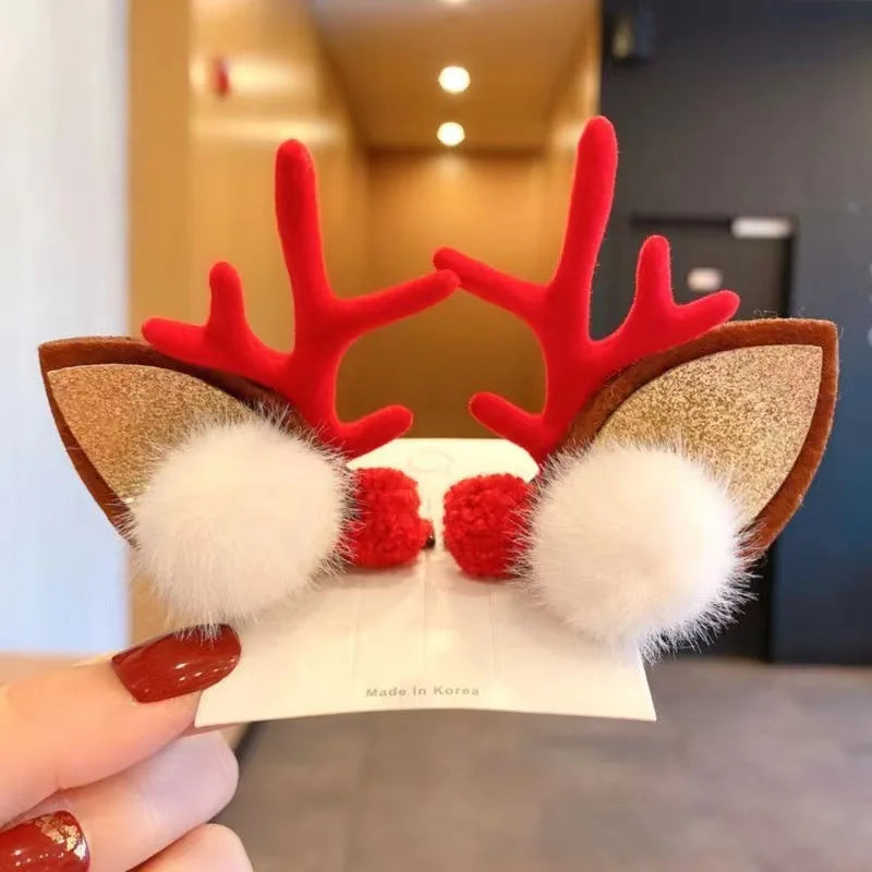2 Pieces Kawaii Christmas Hair Clips – Cute Elk, Santa & Snowman Hairpins | Holiday Party & Cosplay Headwear Set
