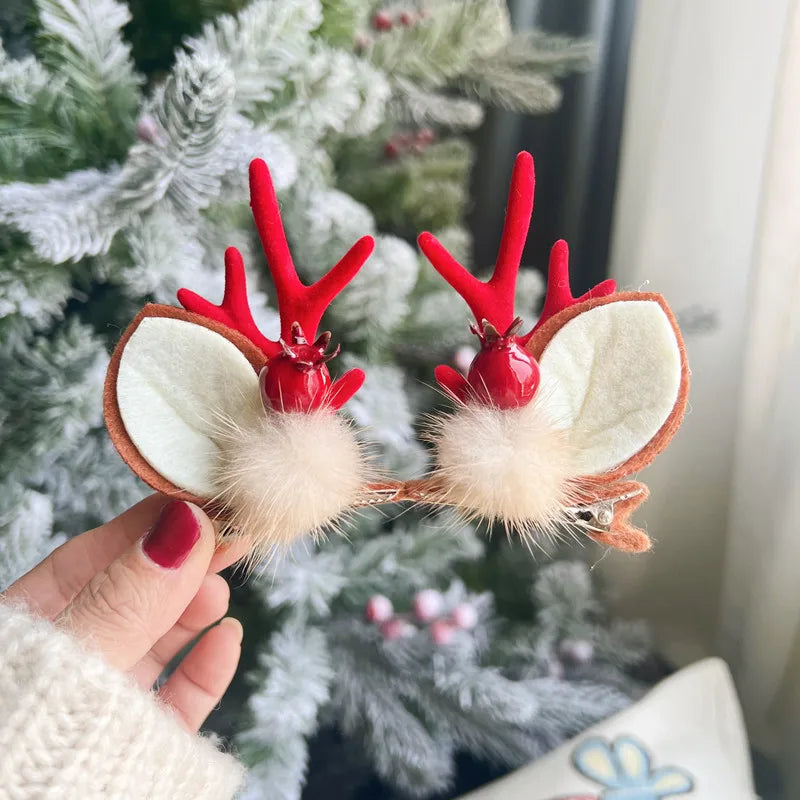 2 Pieces Kawaii Christmas Hair Clips – Cute Elk, Santa & Snowman Hairpins | Holiday Party & Cosplay Headwear Set