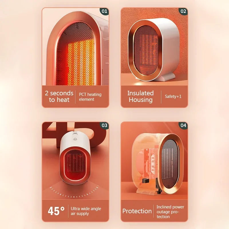 1200W Mini Portable Electric Heater – PTC Ceramic Desktop Heating Fan for Home & Office with Adjustable Heat Levels and Safety Protection