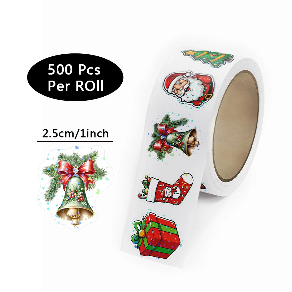 500 piece Christmas Laser Stickers Roll – 1" Merry Christmas Gift Labels for Wrapping, Scrapbooking & Reward Stationery