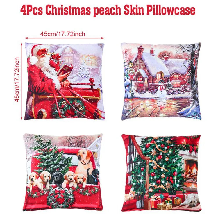 4pcs Merry Christmas Cushion Covers – Festive Pillowcases for Sofa, Couch & Home Décor