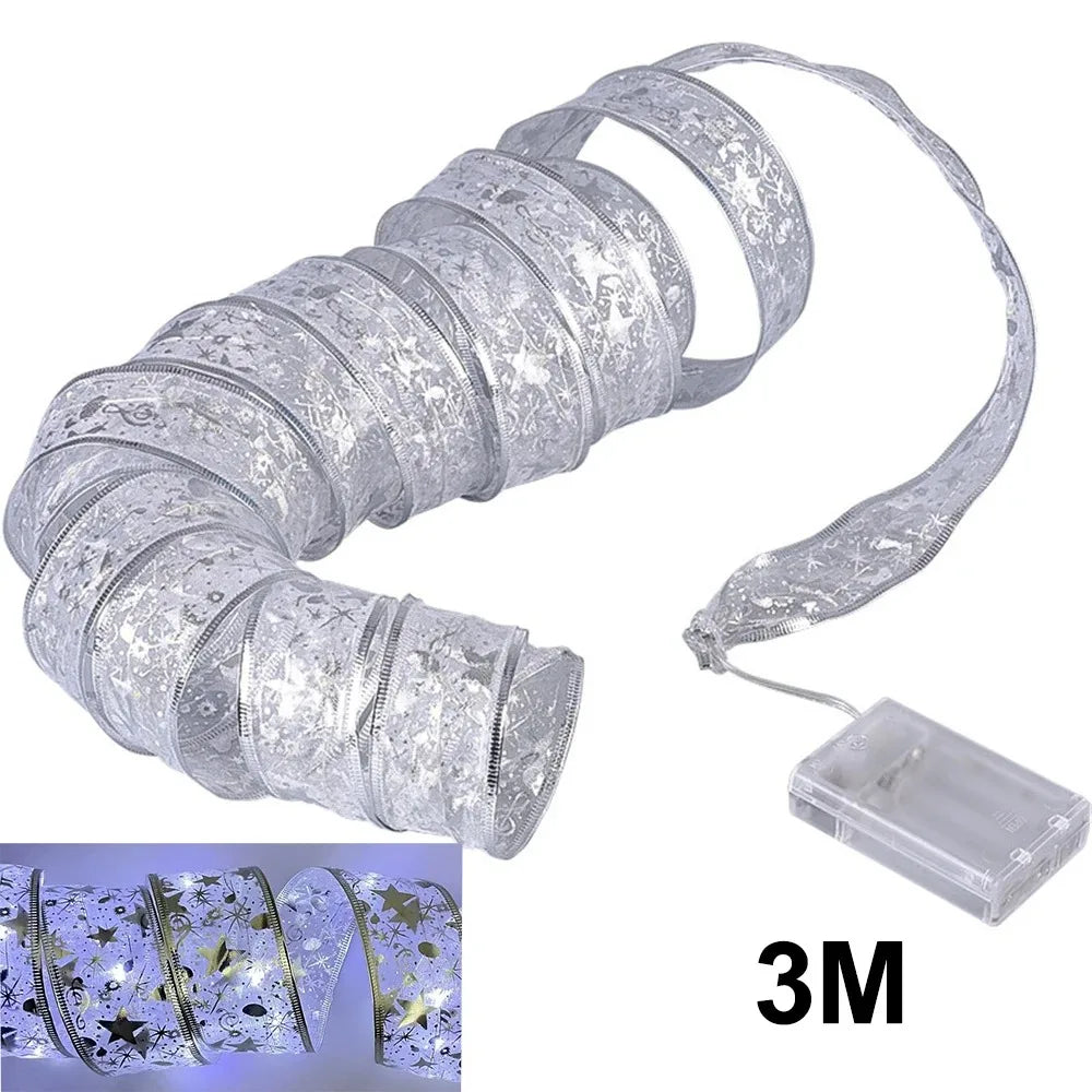 Christmas Ribbon Fairy Lights – 3M/5M LED String with DIY Bows for Tree, Home & Holiday Décor