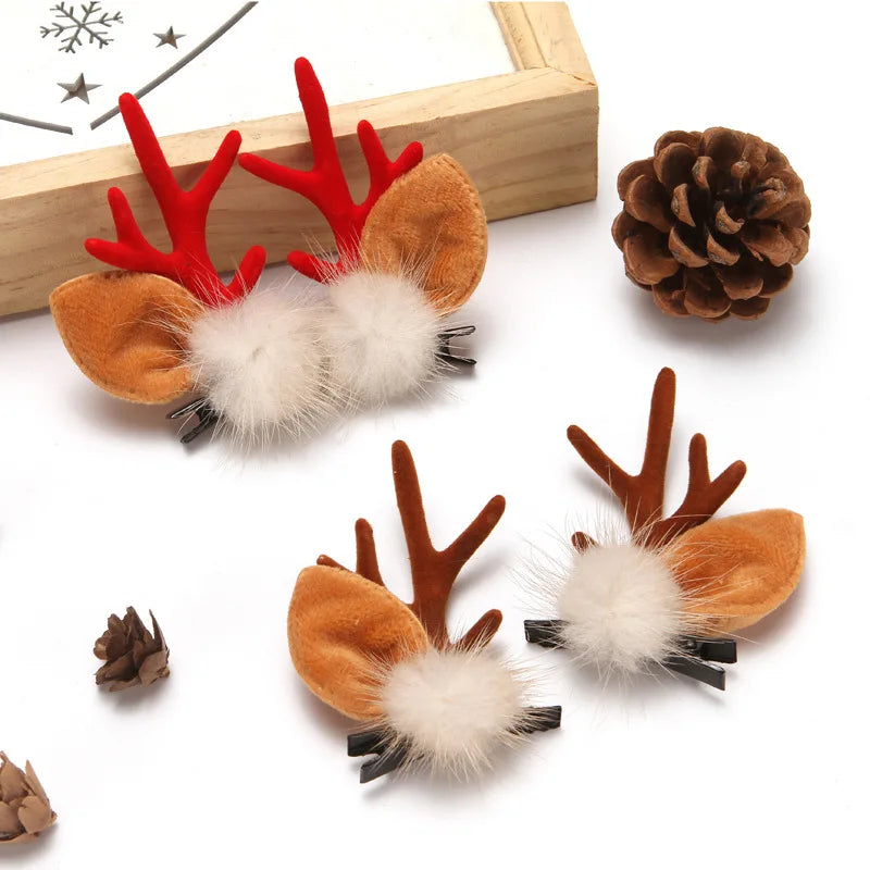 2 Pieces Kawaii Christmas Hair Clips – Cute Elk, Santa & Snowman Hairpins | Holiday Party & Cosplay Headwear Set