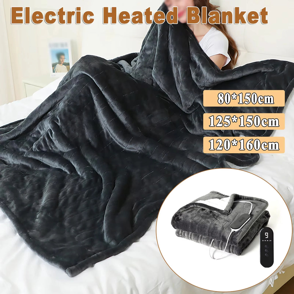 Flannel Electric Heated Blanket – Soft Washable Bed Throw with 9 Heat Levels, Auto-Off Timer & Fast Heating (5s Warm-Up)